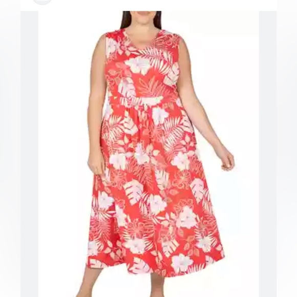 RUBY RD. Women’s plus sleeveless long summer dress STRETCH waisted textured 2X - Picture 1 of 9